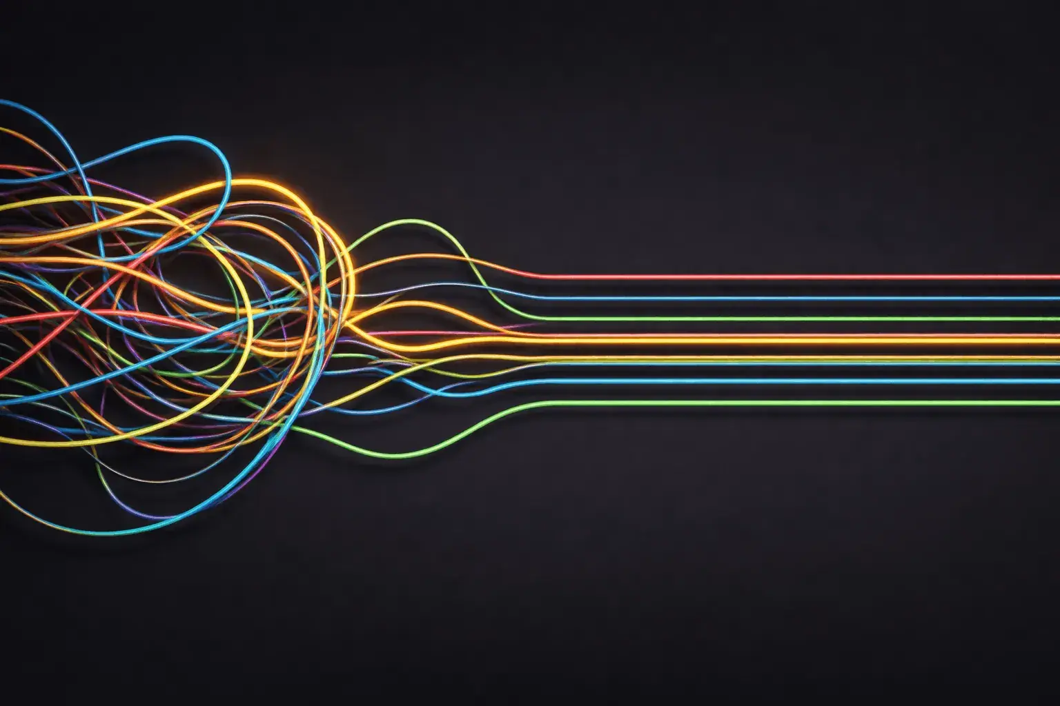Tangled computer cables representing operational complexity