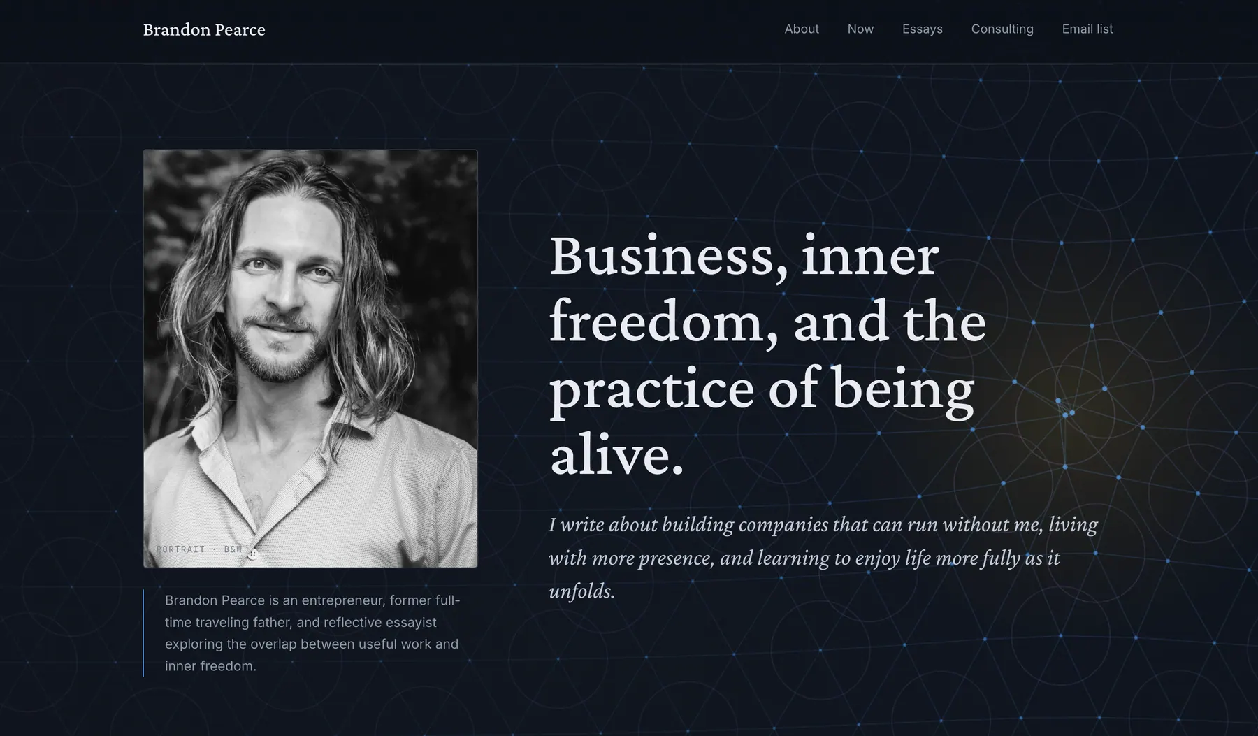 Screenshot of the new brandonpearce.com homepage